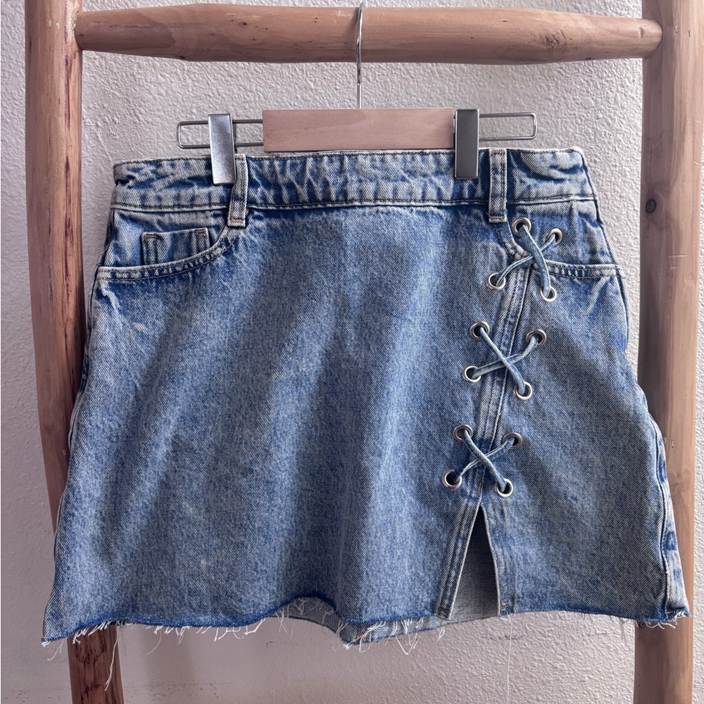 Zara Denim Lace-Up Mini Skirt